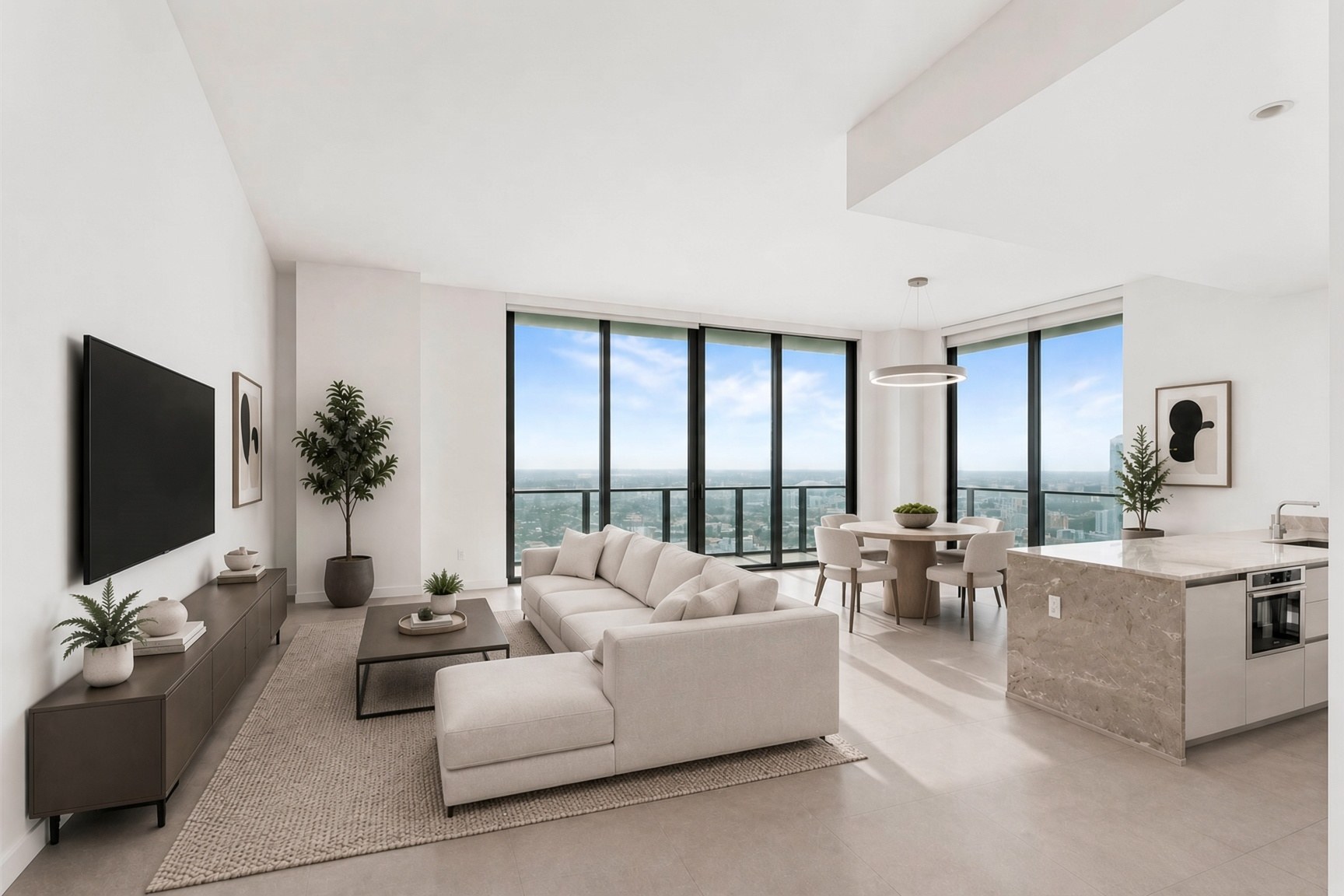 Living and dining with wraparound views